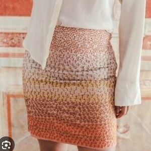 HD in Paris Anthropologie Ombré Petals‎ Embroidered Linen Skirt Size 4